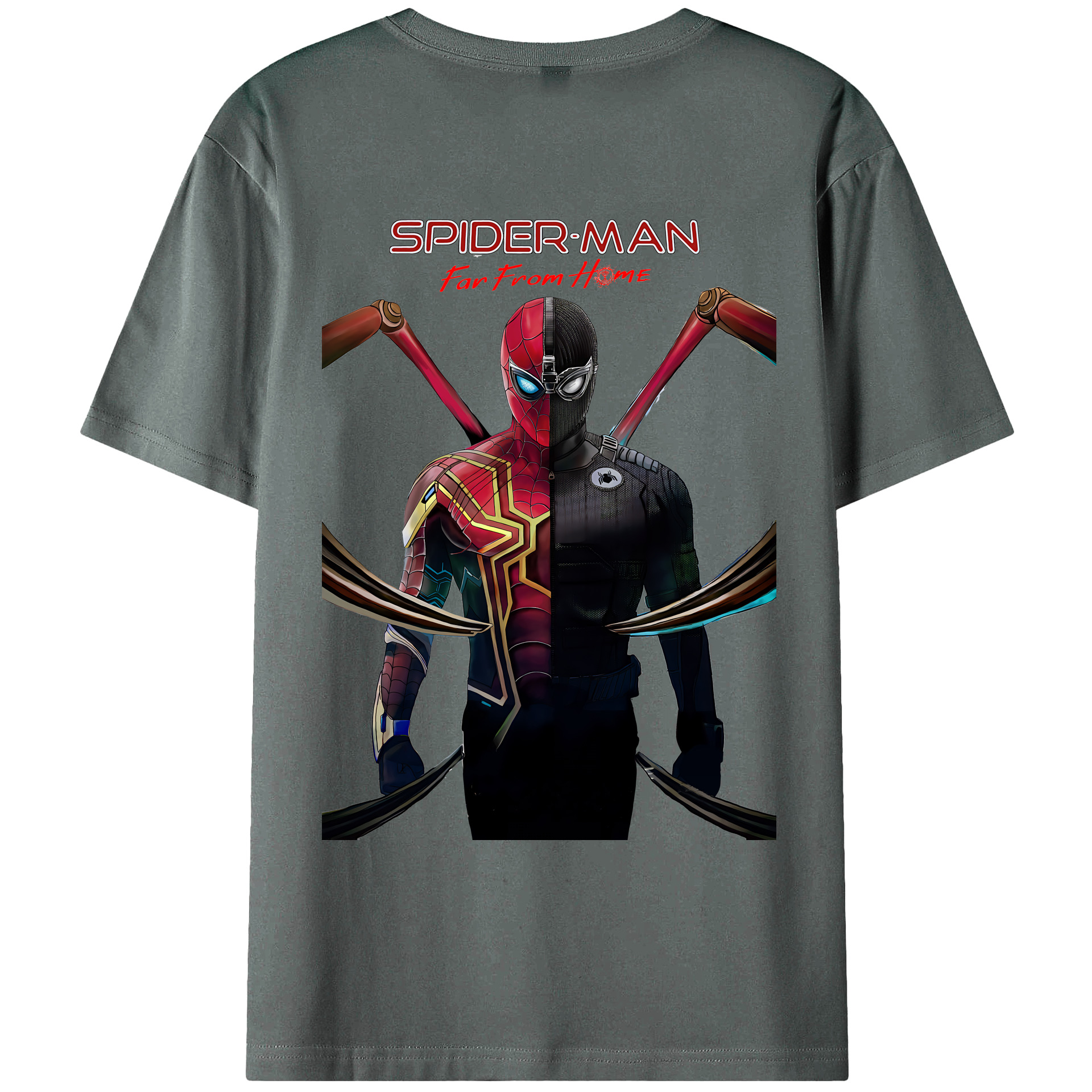 （画像用） Spider Man スパイダーマン 綿100％ メンズ半袖Tシャツ（バックプリント） 通気性